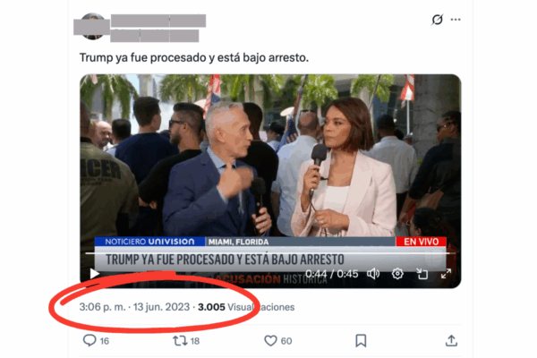 Un video en TikTok asegura que el presidente de Estados Unidos fue detenido, pero las imágenes corresponden a su imputación federal por documentos clasificados de hace dos años y medio.