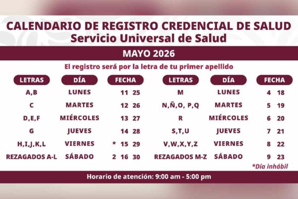 Calendario registro credencial servicio universal salud mayo 2026