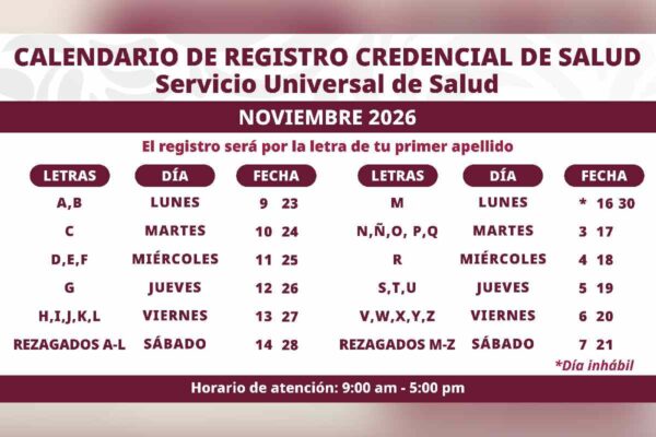 Calendario registro credencial servicio universal salud 