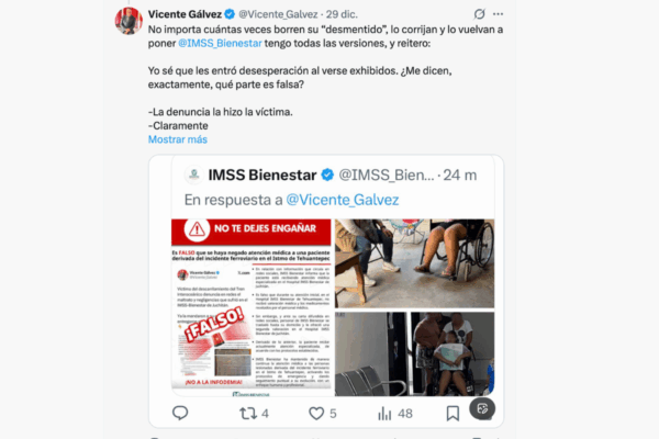  IMSS-Bienestar e Infodemia desacreditaron una denuncia que se viralizó en redes que incluía el testimonio de una víctima del Tren Interoceánico