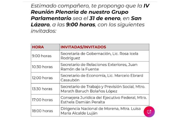 Horarios plenaria morena 2026