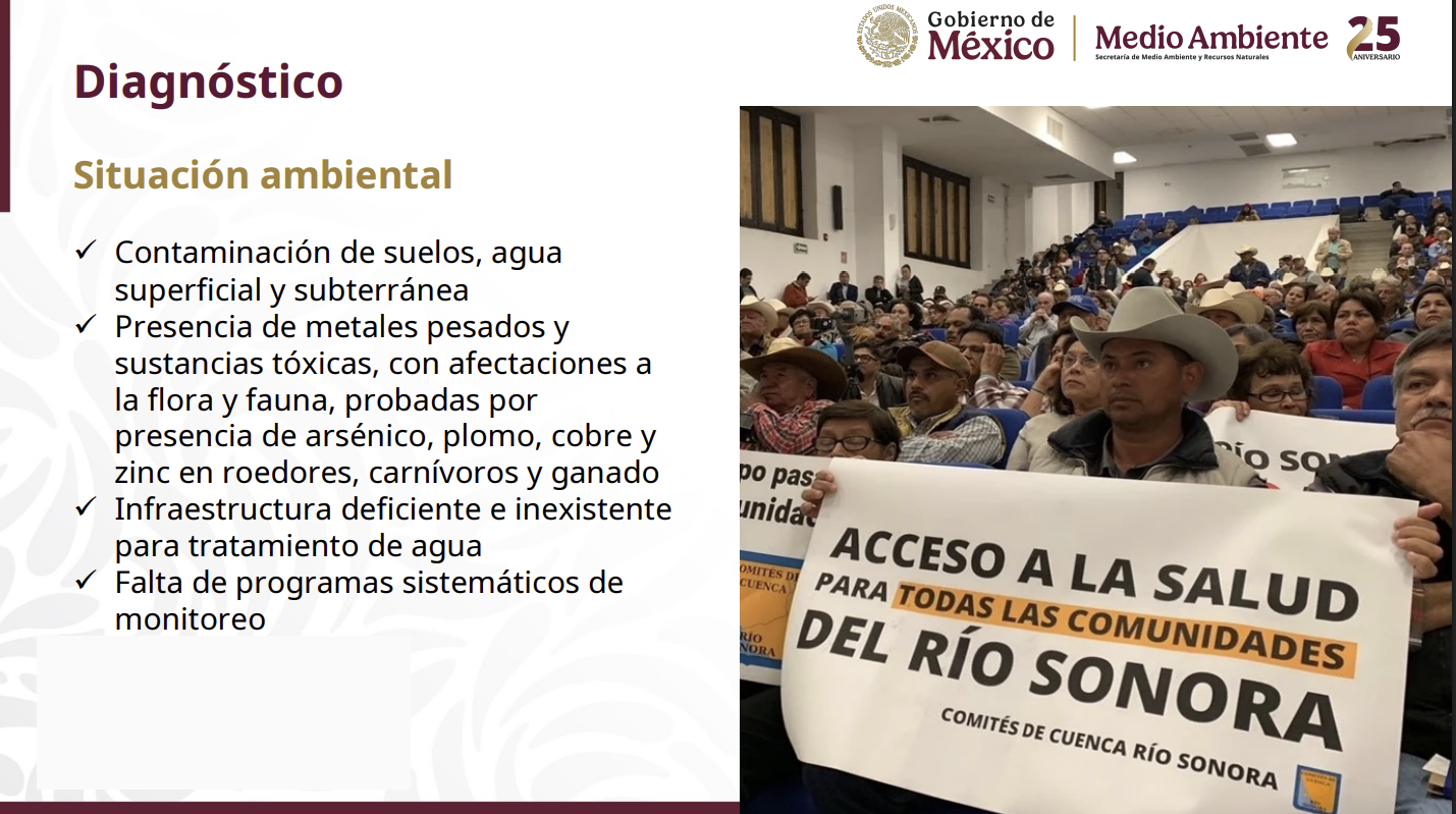 Gobierno de México/Semarnat. 29 de diciembre de 2025. Presentación: Plan de Justicia para resarcir los daños ocasionados por la contaminación en el río Sonora. 