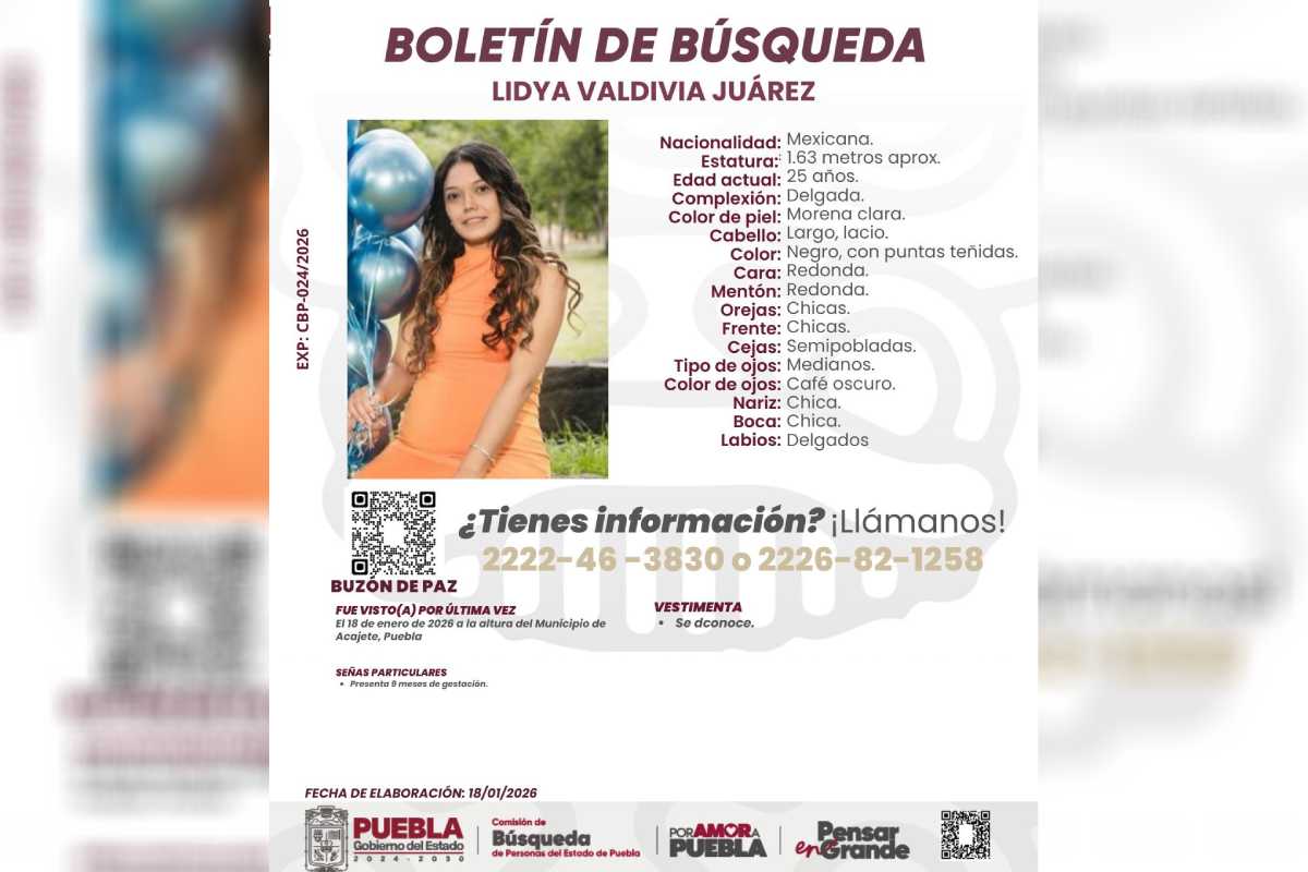 Lidya Valdivia, joven con nueve meses de embarazo, desapareció en Puebla; alertó a su esposo que la perseguían