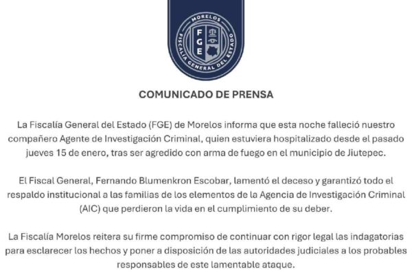 Mueren dos agentes de la Fiscalía de Morelos tras ataque armado en Jiutepec