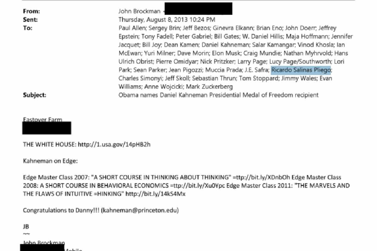 Salinas Pliego Jeffrey Epstein correos