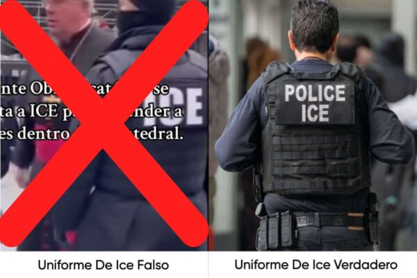 Fuente: Comparación del uniforme de ICE verdadero y el del video falso.