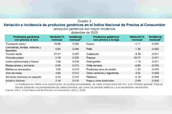 aumento y baja de precios inflación diciembre 2025