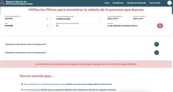 Fuente: Captura de pantalla de la búsqueda en el REPDJal.