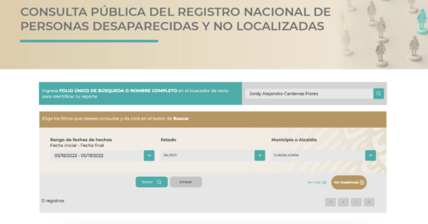 Fuente: Captura de pantalla de la búsqueda en el RNPDNO.