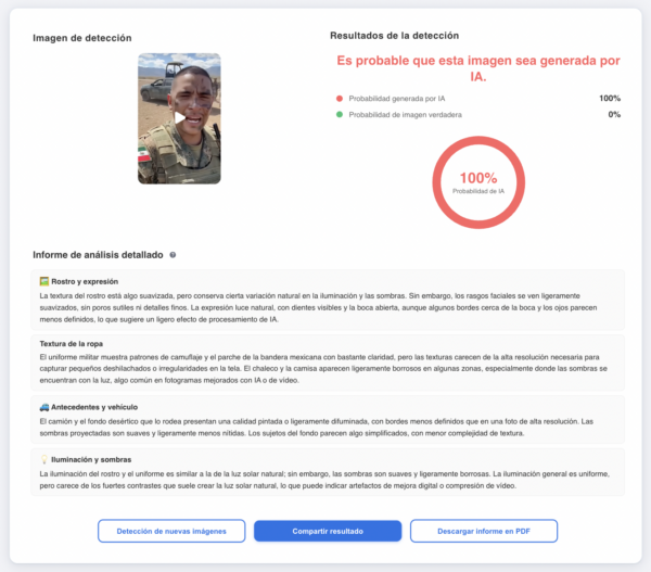 Fuente: Captura de pantalla de la herramienta de detección de uso de IA.