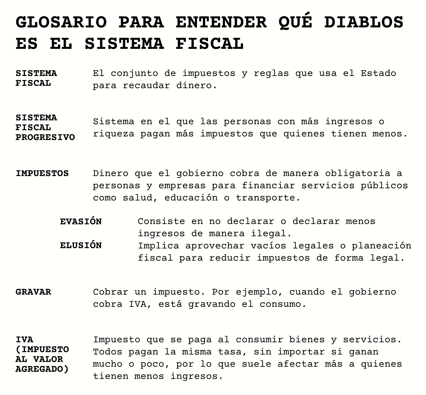 Tabla con el glosario del Sistema Fiscal.