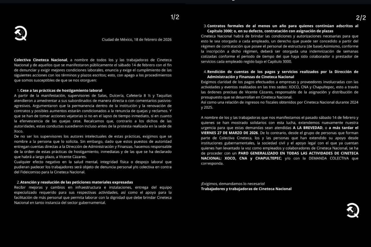 colectiva cineteca nacional paro hostigamiento