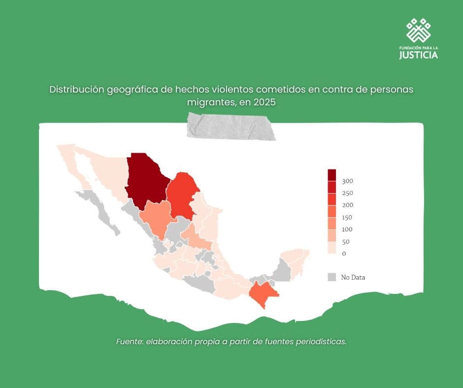 Mapa con la distribución geográfica de hechos de violencia cometido contra personas migrantes en 2025.
