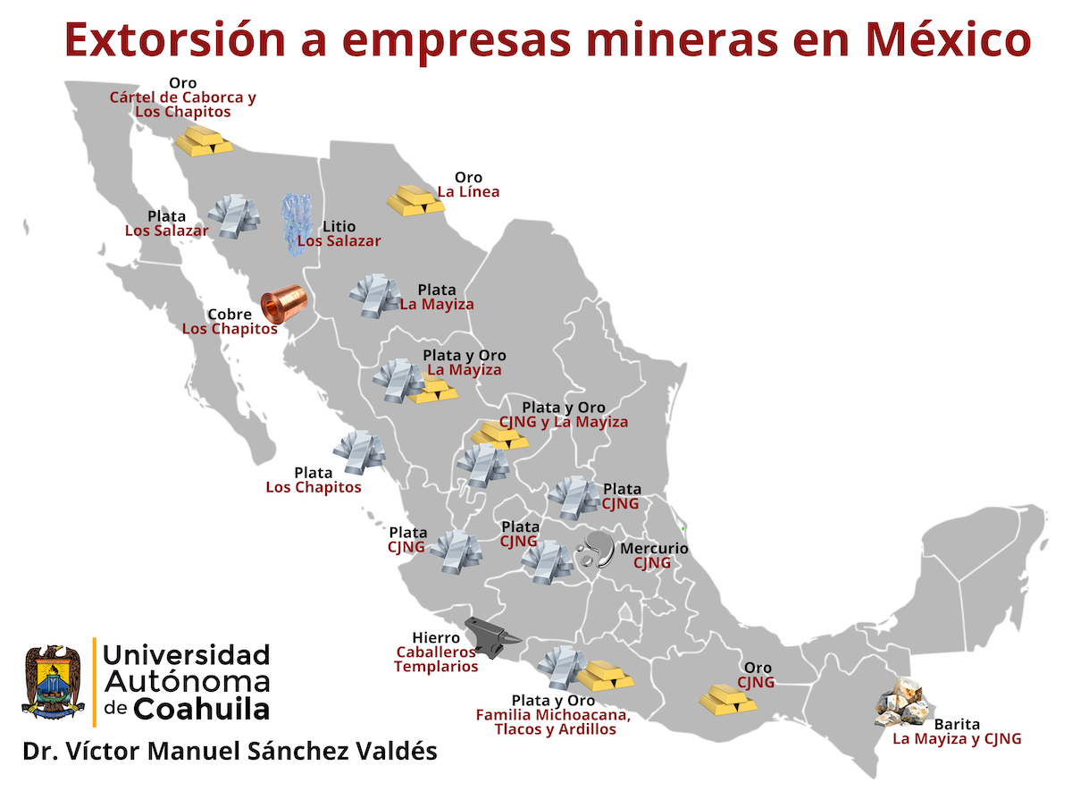 Mapa con la extorsión que sufren las empresas mineras en México.