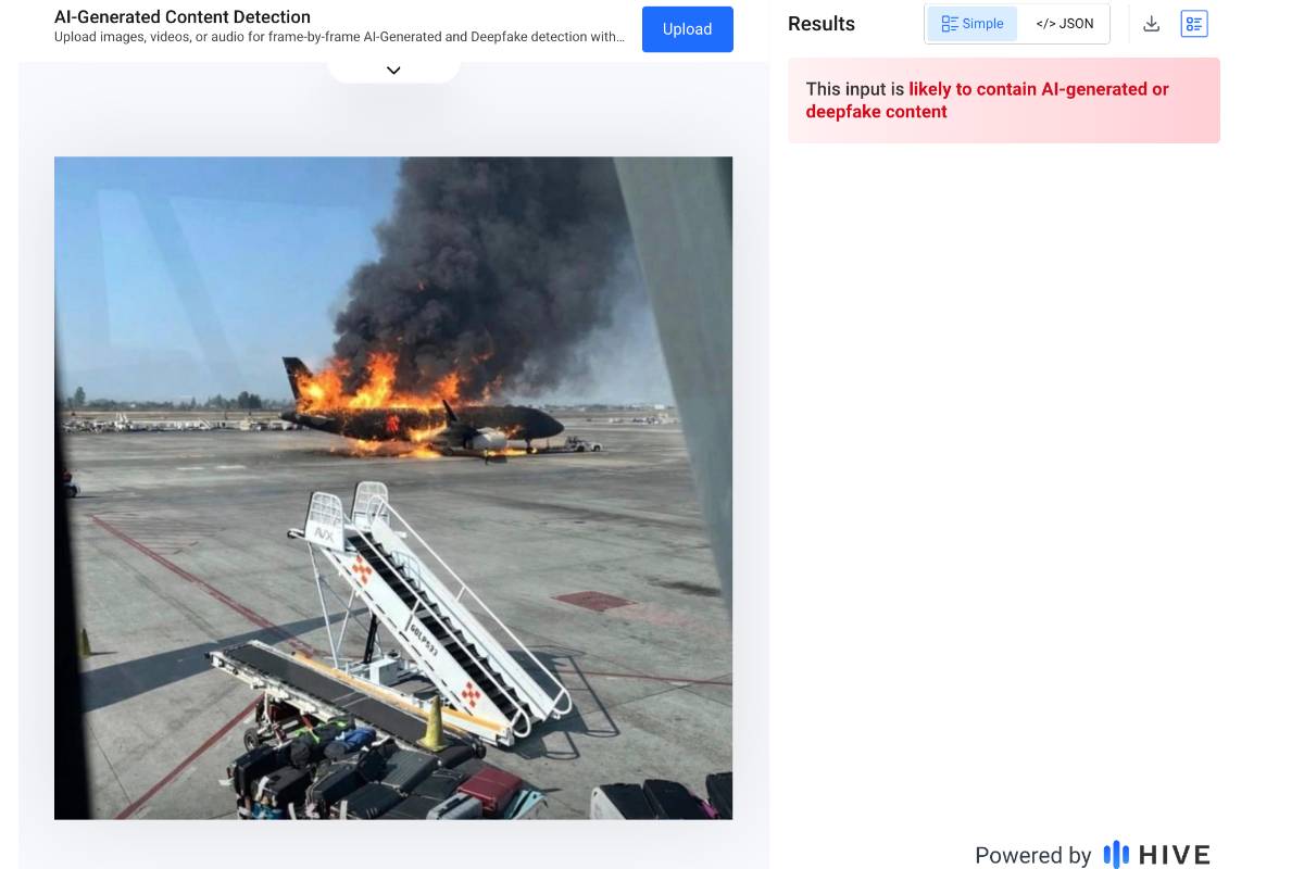 Es falso que se incendió un avión en el aeropuerto de Guadalajara, la imagen que se comparte en redes sociales está hecha con inteligencia artificial.