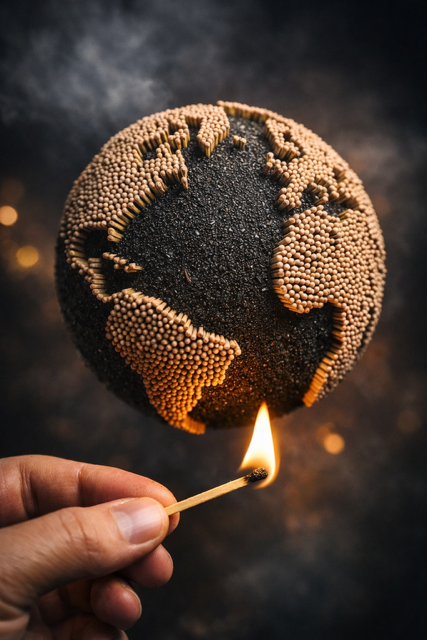 Imagen generada por Roberto Heycher Cardiel con las herramientas Grok y GPT. Representa la volatilidad del entorno de riesgo de una guerra global.