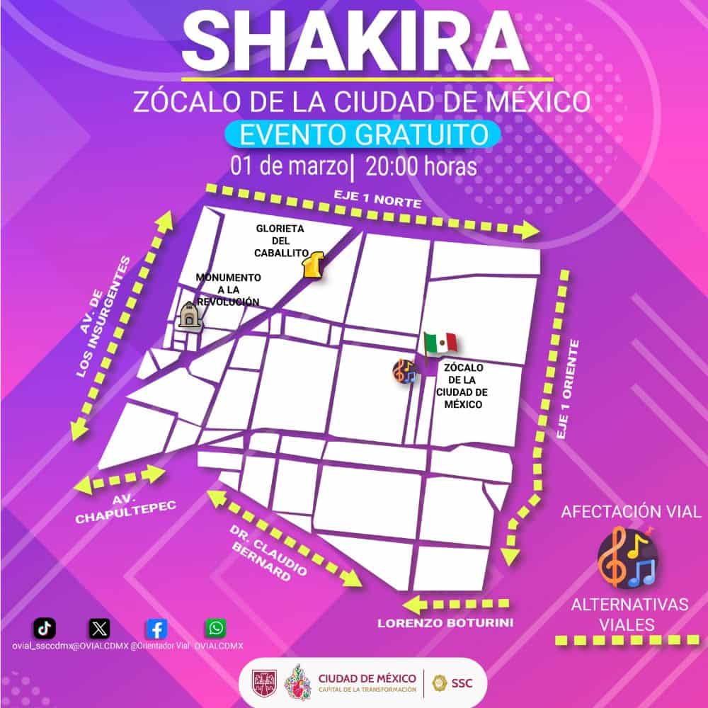 shakira zocalo cdmx afectaciones viales vias alternas