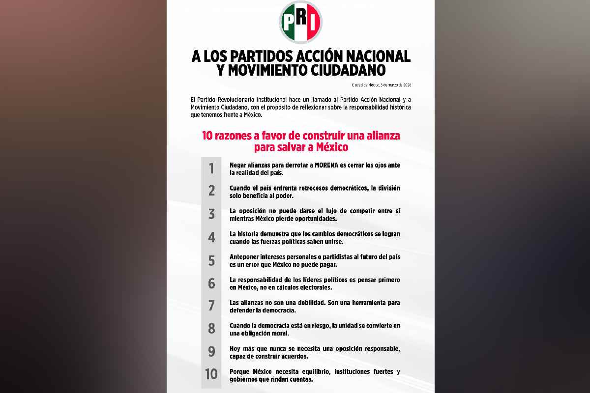 “La división solo beneficia al poder”: Alito Moreno llama al PAN y a MC a construir alianza par ir contra Morena 
