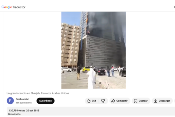 El material corresponde al incendio de un edificio residencial en Sharjah, en los Emiratos Árabes Unidos, en octubre de 2015. No tiene nada que ver con un ataque a la agencia de inteligencia de Estados Unidos. 