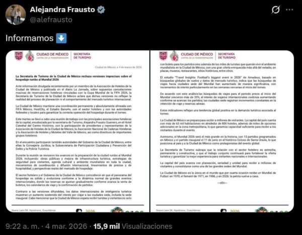 Comunicado Secretaría de Turismo