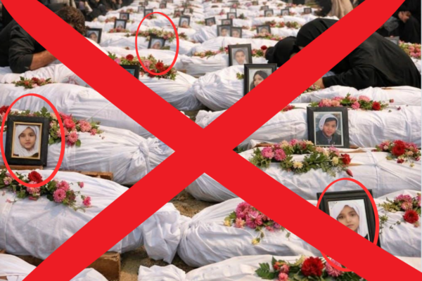 Aunque sí se llevó a cabo un funeral masivo por las víctimas del ataque a la escuela primaria femenina Shajareh Tayyebeh, es falso que esta imagen corresponda a tales hechos. 